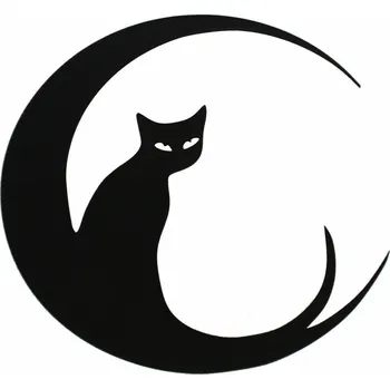 Obraz Dřevěná vyřezávaná dekorace na zeď Měsíční kočka, pr. 35 cm, černá