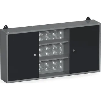 Dílenský regál Kombinovaná závěsná skříňka HOBBY III, 600 x 1200 x 200 mm, 2 dveře, perforovaná