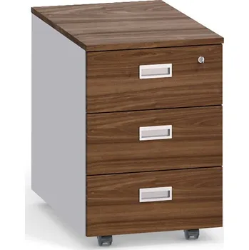 Kancelářská sestava Kancelářský mobilní kontejner PRIMO, 3 zásuvky, šedá / ořech