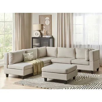 Pohovka Modulární rohová pohovka s taburetem světle béžové látkové čalounění 5místná levostranná čalouněné opěradlo moderní styl obývací pokoj Beliani