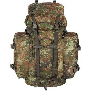 turistický batoh Batoh RAINCOVER 100l Bundeswehr Camo (Armádní, vojenské batohy s nad 85 litrů. Velký batoh s pevnou zádovou částí. Polstrovaná lopatková i bederní část. Polstrované, rychlonastavitelné popruhy i bederní pás. Hrudní spojka.)