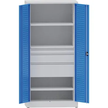 Kovona Dílenská kovová skříň na nářadí KOVONA, 2 police, 3 zásuvky, svařovaná, nosnost 50 kg, 950 x 500 x 1950 mm