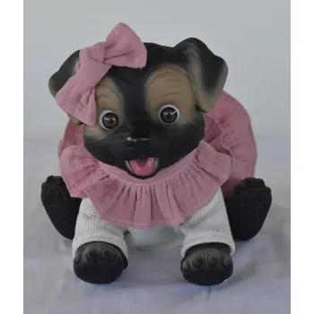 plyšák Černo-hnědý pejsek v šatičkách s kanýry od RosaToys (BLACK DOG 23 CM )