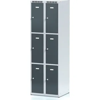 Šatní skříň Alfa 3 Šatní skříňka S6 s úložnými boxy, 6 boxů, 1800 x 600 x 500 mm, cylindrický zámek, tmavě šedé dveře
