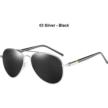 Pánské polarizační sluneční brýle pilotního stylu - 03 Stříbrná - Černá