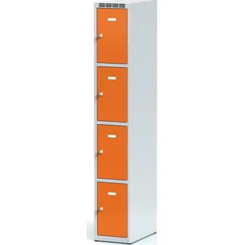 Šatní skříň Alfa 3 Šatní skříňka S6 s úložnými boxy, 4 boxy, 1800 x 300 x 500 mm, otočný zámek, oranžové dveře