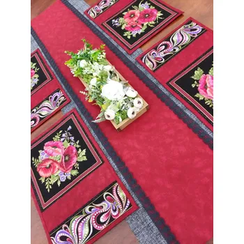 Jídelní set Jídelní sada - 1 x běhoun, 6 x prostírání - Vlčí máky vínové