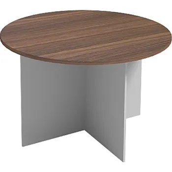 Kancelářská sestava Jednací stůl s kulatou deskou PRIMO GRAY, průměr 120 cm, šedá/ořech