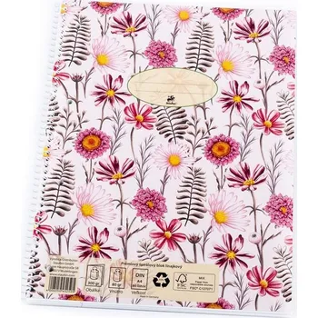 Blok spirálový Flowers A4 / 80 listů - linka, růžový