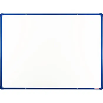 Kancelářský nábytek boardOK Bílá magnetická popisovací tabule s keramickým povrchem boardOK, 1200 x 900 mm, modrý rám