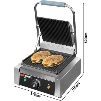 Kuchyňský gril G.Gastro Kontaktní gril - 2,2 kW - nahoře & dole drážkovaný - grilovací plocha: 230x230mm