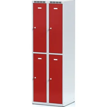 Šatní skříň Alfa 3 Kovová šatní skříňka S6 s úložnými boxy, 4 boxy, 1800 x 600 x 500 mm, cylindrický zámek, červené dveře