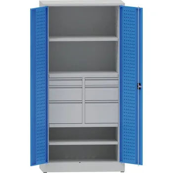 Kovona Dílenská kovová skříň na nářadí KOVONA, 2 police, 6 zásuvek, svařovaná, nosnost 50 kg, 950 x 500 x 1950 mm
