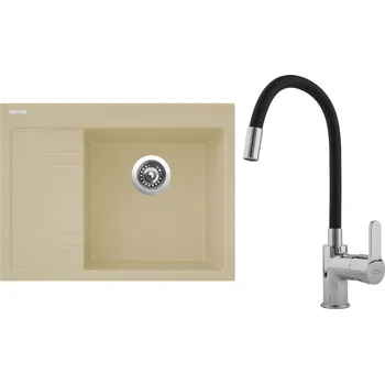 Kuchyňský dřez Set Sinks G3350 (dřez Rim 650 P Sahara 50 pravý + baterie Flexia lesklá)