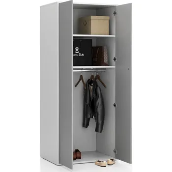 Šatní skříň PLAN Kancelářská šatní skříň LAYERS, šatní tyč, 800 x 600 x 1905 mm, bílá / šedá