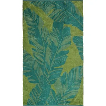 Osuška SCANquilt plážová osuška VELUR listy zelenomodrá 100 x 180 cm