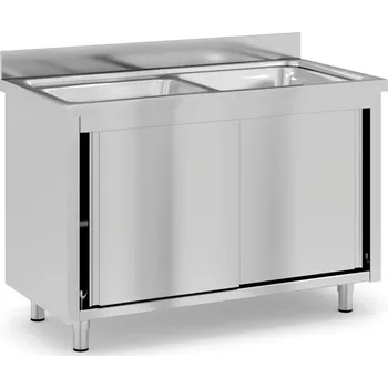 Dílenský stůl Nerezový mycí stůl, 2 dřezy, 1200 x 600 x 850 mm