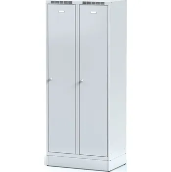 Šatní skříň Alfa 3 Kovová šatní skříňka S6 s mezistěnou na soklu, 2 oddíly, 1920 x 800 x 500 mm, cylindrický zámek, šedé dveře