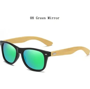 Bambusové sluneční brýle UV400 vintage - 08 Zelené zrcadlo