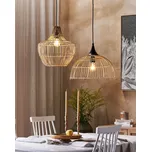 Závěsná lampa přírodní béžová otevřené ratanové stínidlo černý kabel boho design osvětlení interiér Beliani