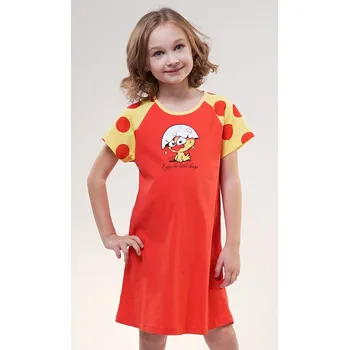 Dívčí noční košile Vienetta Kids Dětská noční košile s krátkým rukávem Kuře Barva: Červená, Velikost: 9/10