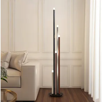 Lampička Stojací lampa Lucande LED Stoika, 150 cm, 5 světel, kov - Délka kabelu 215 cm; výška stínidel na lampu - 144,5 cm, 114,5 cm, 95,5 cm, 64,5 cm, 34,5 cm černá, hliník, kávově hnědá 5 x 3,6 W LED - Doprava zdarma