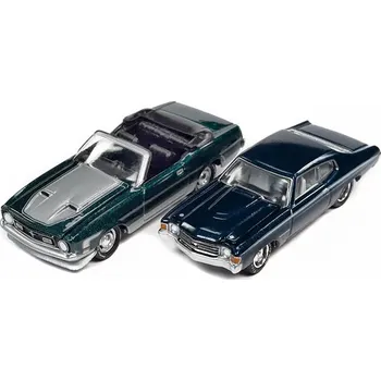 autíčko Ford Mustang Convertible 1972 + Chevrolet Chevelle 1972 1:64 - Johnny Lightning Sada : Ford Mustang Convertible + Chevy Chevelle Heavy Chevy 1972 - sběratelský model auta
