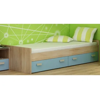 Dětský pokoj Nízká postel NELLORE s roštem, dub sonoma/světle modrá/modrá, 5 let záruka + vyzvednutí ZDARMA
