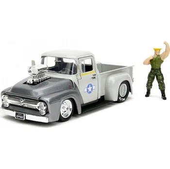 autíčko Ford F-100 1956 s figurkou Guile Street Fighter 1:24 - Jada Toys Ford F 100 1956 + Guile Street Fighter 1/24