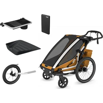 vozík za kolo Thule Chariot Sport 2 SINGLE Natural Gold G3+ jogging kit 2 + organizer + podložka pod nohy + power banka Akční set vozíku za kolo a kočárek