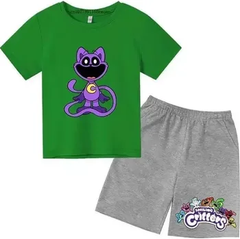 Dětský letní set triko + kraťasy s potiskem Smiling Critters Barva: zelené tričko, šedé kraťasy, Velikost: 100