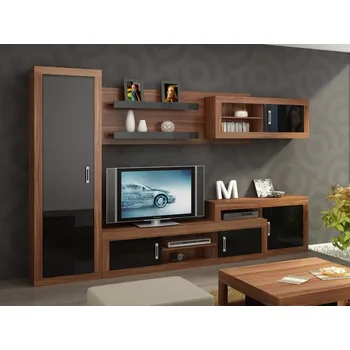 Obývací stěna Obývací stěna GOUDINI 2, švestka wallis/černý lesk, 5 let záruka + vyzvednutí ZDARMA