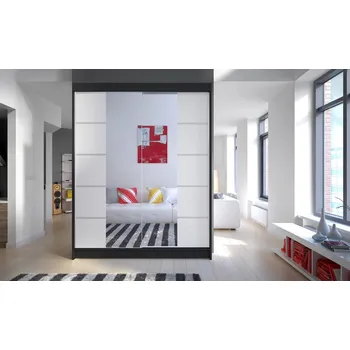 Šatní skříň Šatní skříň se zrcadlem SVEZIA V, černá/bílá + vyzvednutí ZDARMA