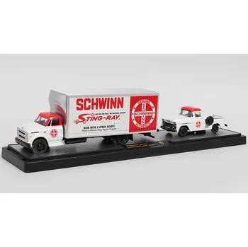 autíčko Chevrolet C60 1968 + Chevrolet Apache Stepside 1958 Schwinn 1:64 - M2 Machines Chevrolet C-60 1968 / Chevy Apache Stepside 1958 Schwinn Sting-Ray - kovový model auta