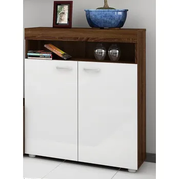 police Nízký regál IRUS, dub sonoma tmavý/bílý lesk, 5 let záruka + vyzvednutí ZDARMA