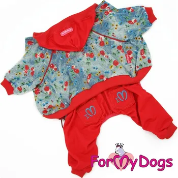 Obleček pro psa FOR MY DOGS Overal DENIM FLOWERS, červený, Velikost: 14/M