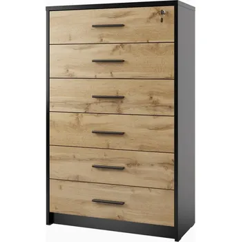 Komoda Šuplíková komoda NEJBY GIANNI, černá/dub wotan + vyzvednutí ZDARMA