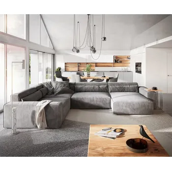 Ložnicová sestava DELIFE Pohovka ve tvaru "U" Sirpio XL 360x260 cm mikrovlákno taupe variabilní lenoška