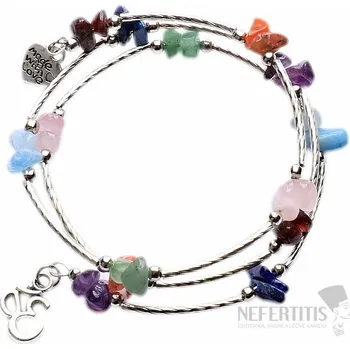 Náramek Čakrový náramek kov a sedm polodrahokamů trojitý