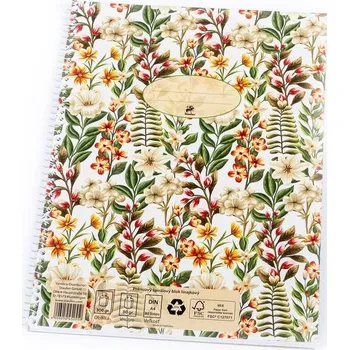 Blok Blok spirálový Flowers A4 / 80 listů - linka, bílý