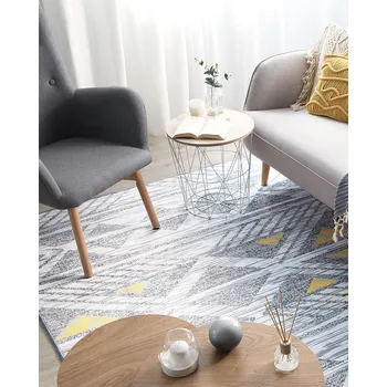 Bytový textil Koberec šedý žlutý polyester 160 x 230 cm geometrický vzor s nízkým vlasem tištěný obdélníkový Beliani