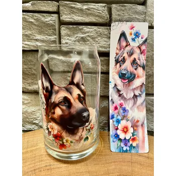 Sklenice Set sklenička pes - Vlčák se záložkou