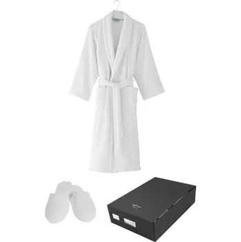 Pánský župan Soft Cotton Pánský a dámský župan MICRO COTTON v dárkovém balení + papučky, Bílá, 380 g / m², Česaná prémiová bavlna 100% MICRO, Dlouhý - vel. L + papučky (42/44) + dárkové balení