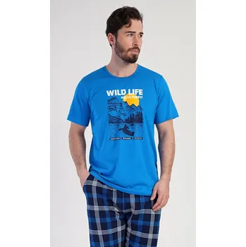 Pánské pyžamo Vienetta MAN Pánské pyžamo kapri Wild life Barva: Modrá, Velikost: XL