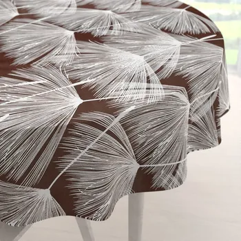 ubrus Bavlněný kulatý ubrus Sandra SA-499 Bílé abstraktní chmýří na hnědém Ø 60 cm