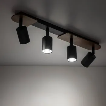 Lampička TK Lighting Stropní bodové osvětlení Cover Wood, ořech, čtyřramenné - Baldachýn – délka 78 cm, šířka 7 cm, výška 2 cm černá, světlé dřevo 4 x 15 W LED - Doprava zdarma