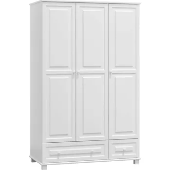 Šatní skříň Skříň 3D BHAGIRA 1, šíře 133 cm, masiv borovice, moření: bílé + vyzvednutí ZDARMA