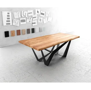Jídelní stůl DELIFE Jídelní stůl Edge 200x100 XL akácie přírodní Spider plochá ocel černá Live-Edge