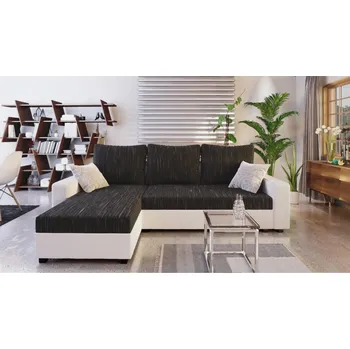 Sedací souprava Rohová sedačka TRIPOLIS, univerzální roh, černá látka/bílá ekokůže +možnost VÝNOSU + PROVĚŘENO zákazníky + vyzvednutí ZDARMA