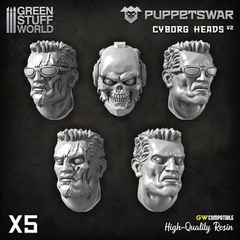 Plastikový model Puppetswar Resin Cyborg Heads – kyborgské hlavy (5 ks)